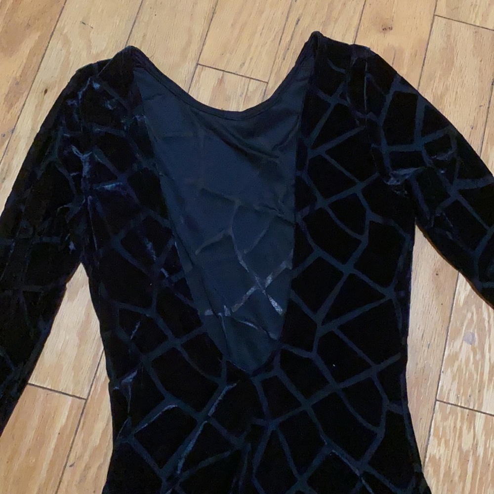 Black Velvet Burnout Pattern Backless Full Bodysuit - Dolls Kill size M/L - Picture 3 of 3